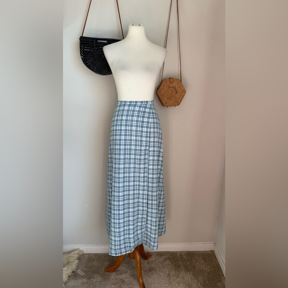 Vintage Breeches Blue Plaid Button Wrap Maci Skirt, Size 12